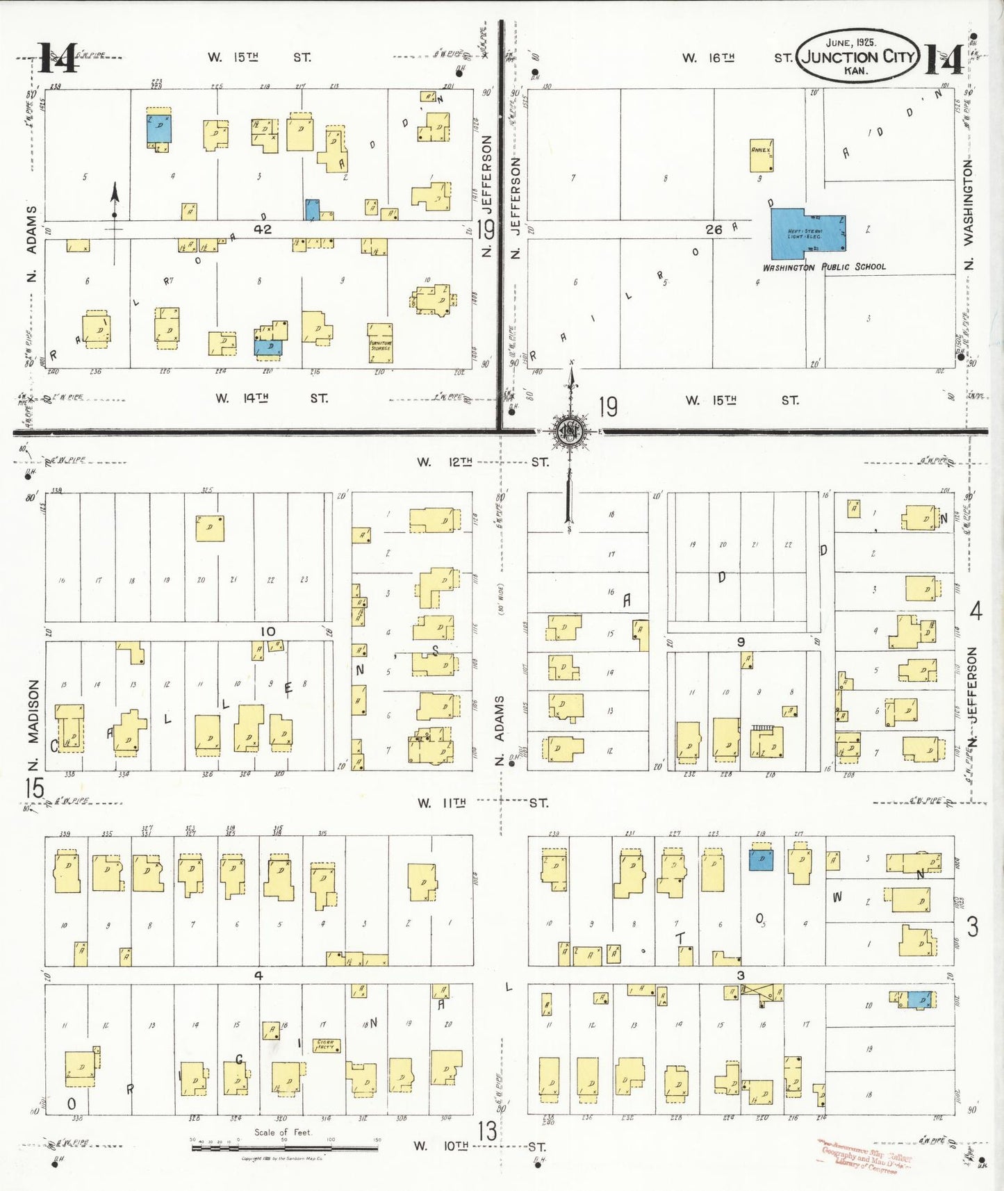 Sanborn Fire Insurance Map from Junction City, Geary County, Kansas (1925), Sheet #0014 - Complete Map Set gallery image, historic Sanborn map, vintage wall art, Kansas Kansas