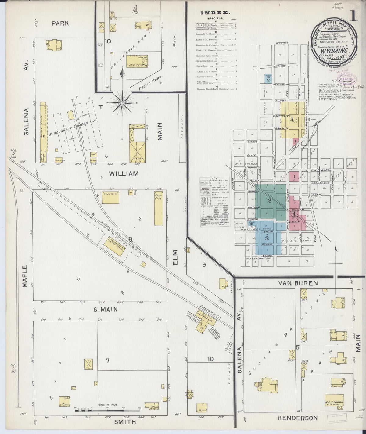 Sanborn Fire Insurance Map from Wyoming, Stark County, Illinois (1893), Sheet #0001 - Complete Map Set gallery image, historic Sanborn map, vintage wall art, Wyoming Wyoming