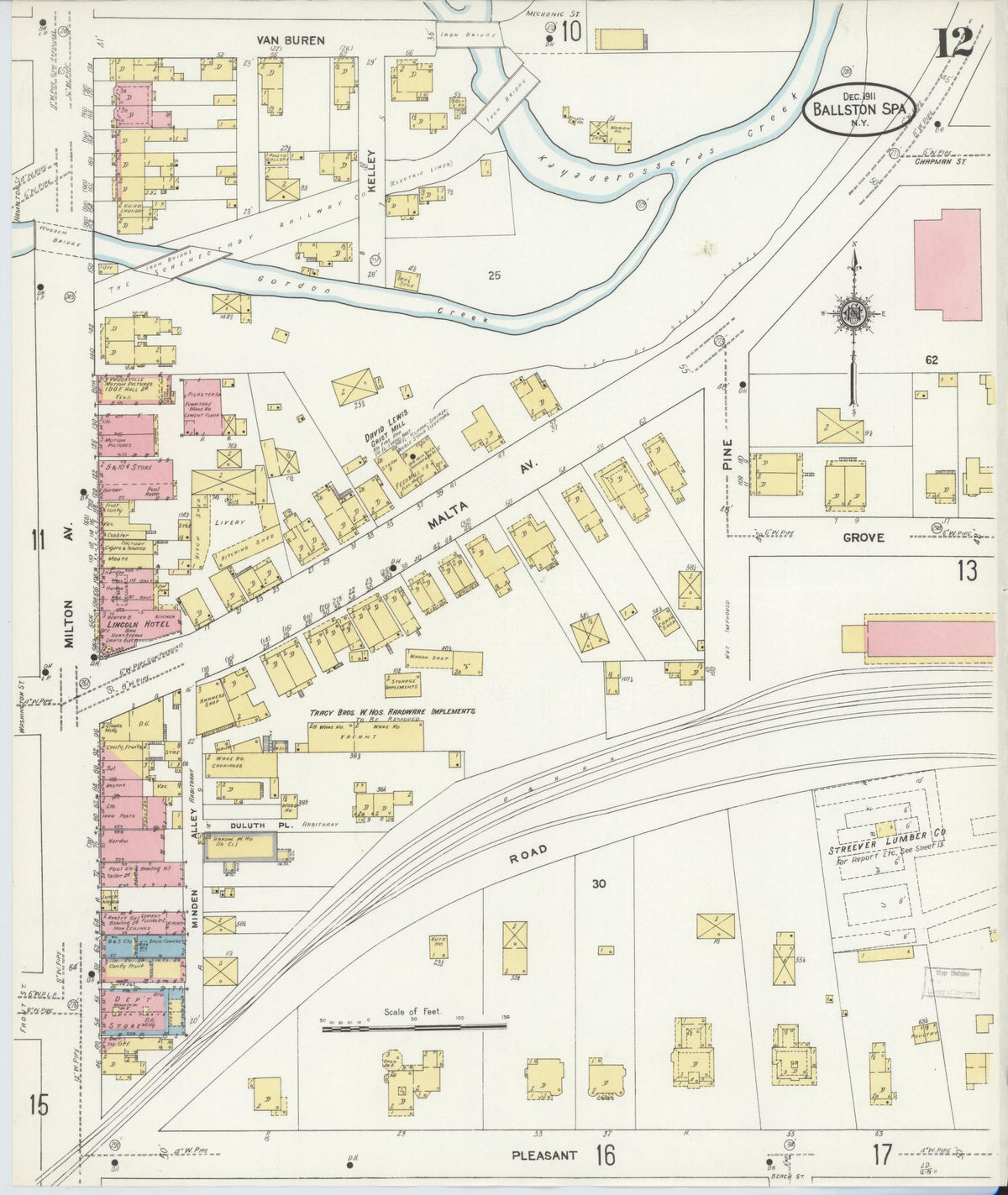 Sanborn Fire Insurance Map from Ballston Spa, Saratoga County, New York (1911), Sheet #0012 - Complete Map Set gallery image, historic Sanborn map, vintage wall art, New York New York