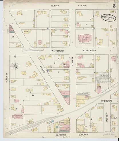 Sanborn Fire Insurance Map from Fostoria, Seneca, Hancock, And Wood Counties, Ohio (1887), Sheet #0003 - Historic Sanborn Fire Insurance Map Print, vintage old map wall art, antique decor, genealogy gift, Ohio Ohio map