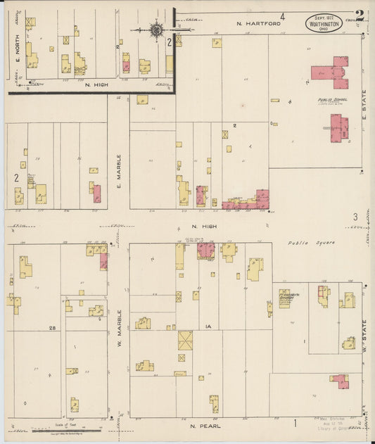 Sanborn Fire Insurance Map from Worthington, Franklin County, Ohio (1922), Sheet #0002 - Historic Sanborn Fire Insurance Map Print, vintage old map wall art, antique decor, genealogy gift, Ohio Ohio map