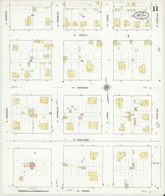 Sanborn Fire Insurance Map from Bryan, Brazos County, Texas (1912), Sheet #0011 - Historic Sanborn Fire Insurance Map Print, vintage old map wall art, antique decor, genealogy gift, Texas Texas map