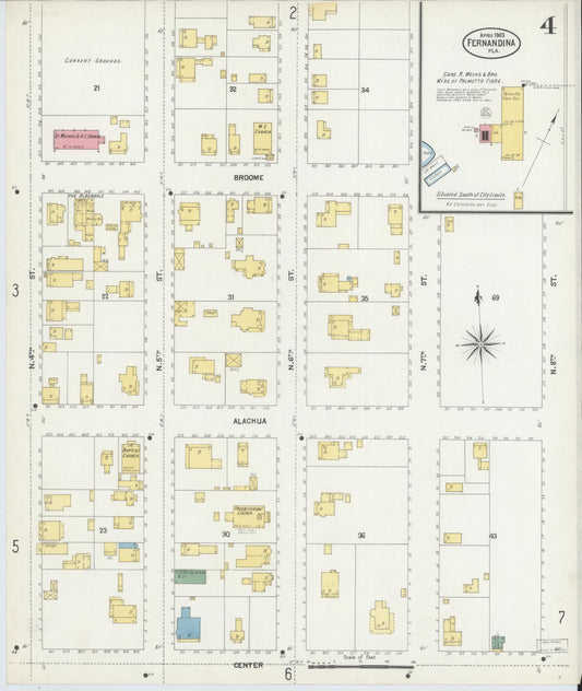 Sanborn Fire Insurance Map from Fernandina, Nassau County, Florida (1903), Sheet #0004 - Historic Sanborn Fire Insurance Map Print, vintage old map wall art, antique decor, genealogy gift, Florida Florida map
