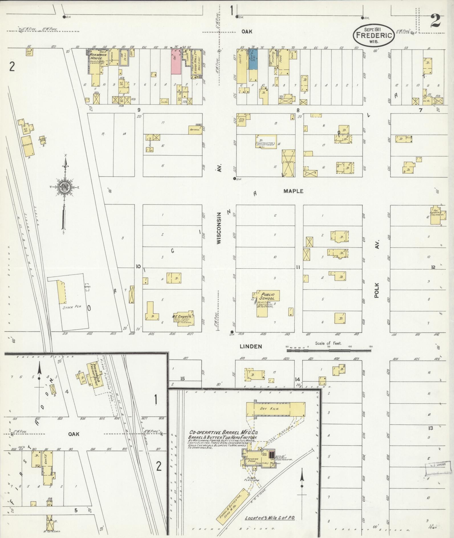 Sanborn Fire Insurance Map from Frederic, Polk County, Wisconsin (1911), Sheet #0002 - Complete Map Set gallery image, historic Sanborn map, vintage wall art, Wisconsin Wisconsin