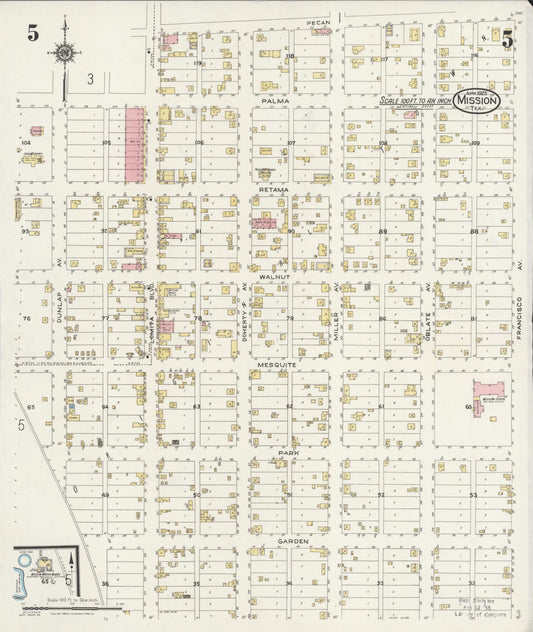 Sanborn Fire Insurance Map from Mission, Hidalgo County, Texas (1925), Sheet #0005 - Historic Sanborn Fire Insurance Map Print, vintage old map wall art, antique decor, genealogy gift, Texas Texas map
