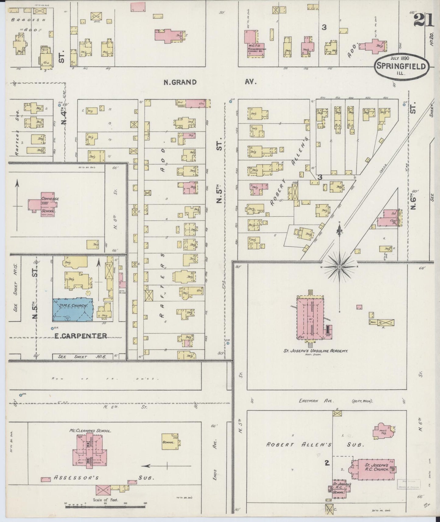 Sanborn Fire Insurance Map from Springfield, Sangamon County, Illinois (1890), Sheet #0021 - Complete Map Set gallery image, historic Sanborn map, vintage wall art, Illinois Illinois