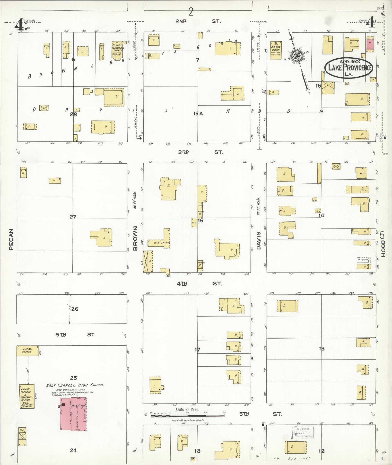 Sanborn Fire Insurance Map from Lake Providence, East Carroll Parish, Louisiana (1923), Sheet #0004 - Complete Map Set gallery image, historic Sanborn map, vintage wall art, Louisiana Louisiana