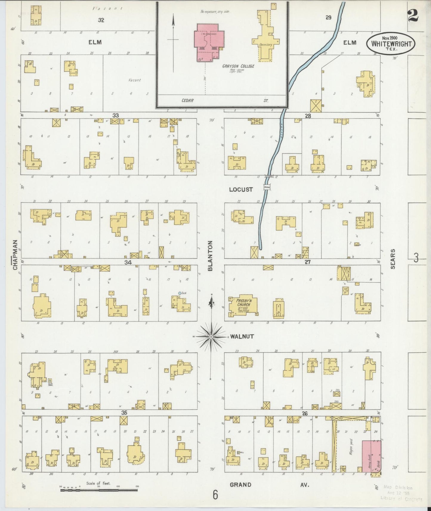 Sanborn Fire Insurance Map from Whitewright, Grayson County, Texas (1900), Sheet #0002 - Complete Map Set gallery image, historic Sanborn map, vintage wall art, Texas Texas