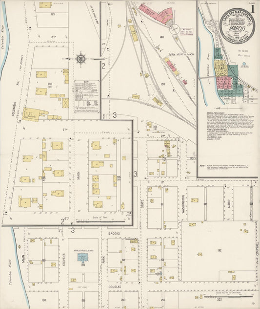 Sanborn Fire Insurance Map from Marcus, Stevens County, Washington (1915), Sheet #0001 - Complete Map Set gallery image, historic Sanborn map, vintage wall art, Washington Washington