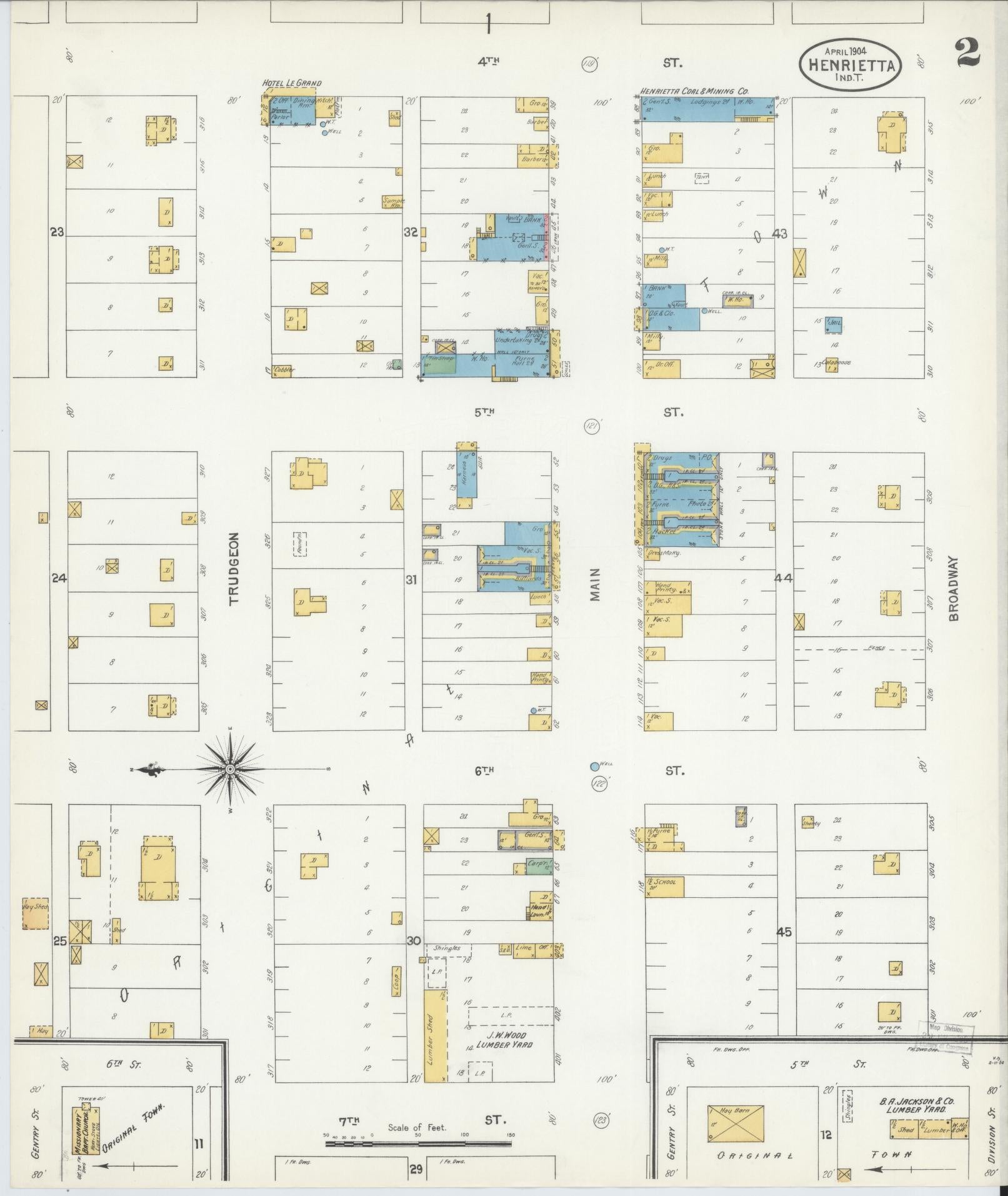 Sanborn Fire Insurance Map from Henryetta, Okmulgee County, Oklahoma (1904), Sheet #0002 - Historic Sanborn Fire Insurance Map Print, vintage old map wall art, antique decor, genealogy gift, Oklahoma Oklahoma map