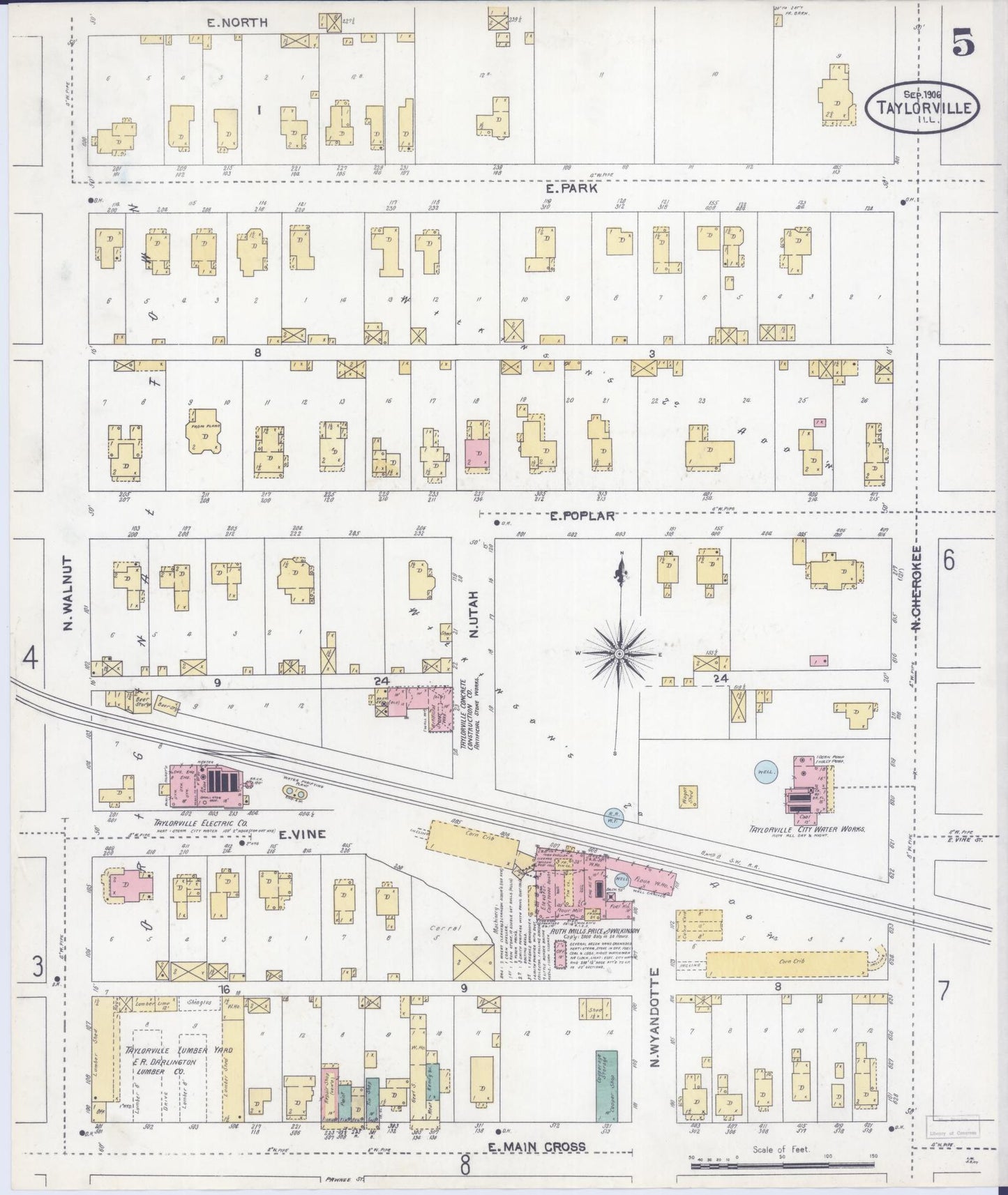Sanborn Fire Insurance Map from Taylorville, Christian County, Illinois (1906), Sheet #0005 - Complete Map Set gallery image, historic Sanborn map, vintage wall art, Illinois Illinois
