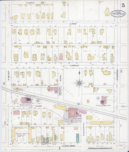 Sanborn Fire Insurance Map from Taylorville, Christian County, Illinois (1906), Sheet #0005 - Complete Map Set gallery image, historic Sanborn map, vintage wall art, Illinois Illinois