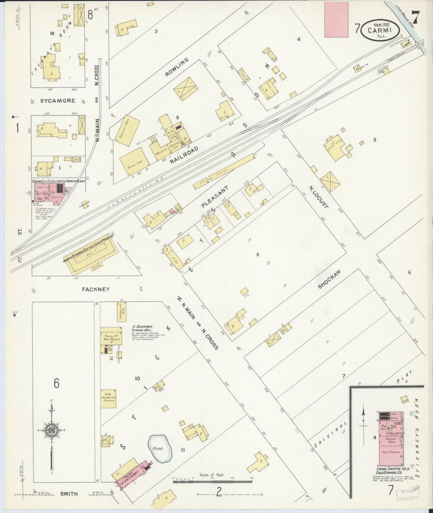 Sanborn Fire Insurance Map from Carmi, White County, Illinois (1912), Sheet #0007 - Historic Sanborn Fire Insurance Map Print, vintage old map wall art, antique decor, genealogy gift, Illinois Illinois map