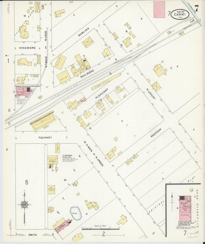 Sanborn Fire Insurance Map from Carmi, White County, Illinois (1912), Sheet #0007 - Historic Sanborn Fire Insurance Map Print, vintage old map wall art, antique decor, genealogy gift, Illinois Illinois map