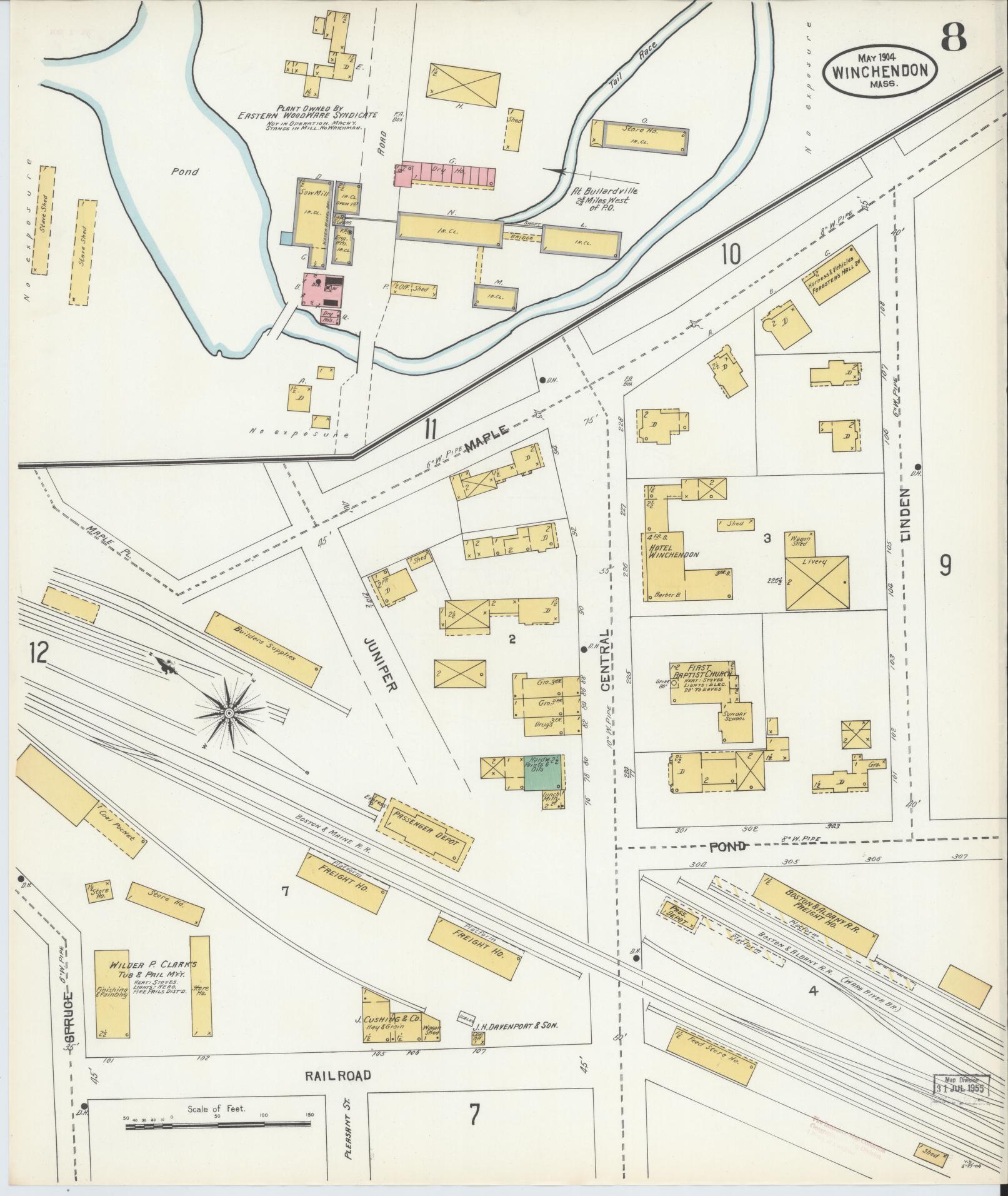 Sanborn Fire Insurance Map from Winchendon, Worcester County, Massachusetts (1904), Sheet #0008 - Complete Map Set gallery image, historic Sanborn map, vintage wall art, Massachusetts Massachusetts