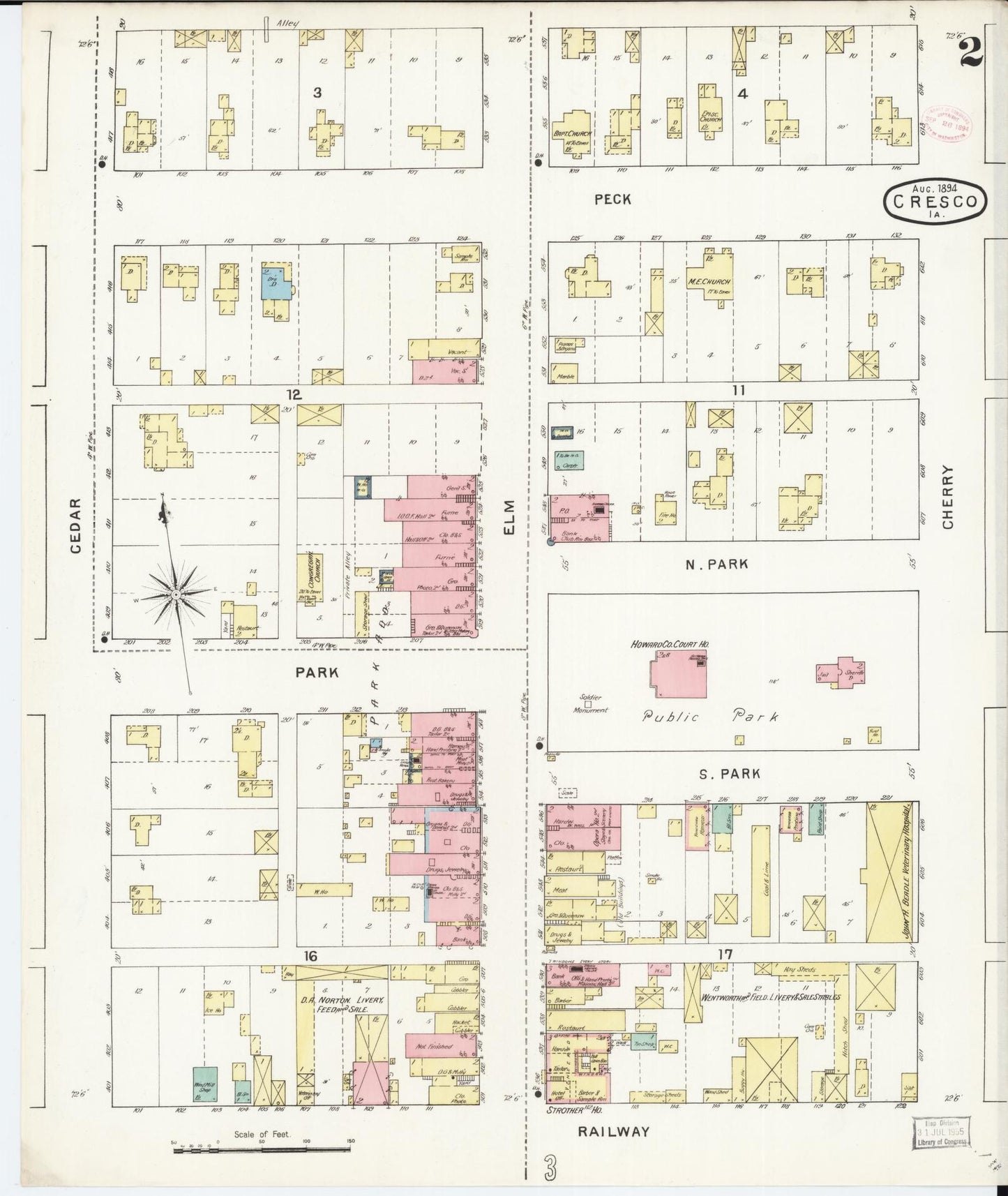 Sanborn Fire Insurance Map from Cresco, Howard County, Iowa (1894), Sheet #0002 - Historic Sanborn Fire Insurance Map Print, vintage old map wall art