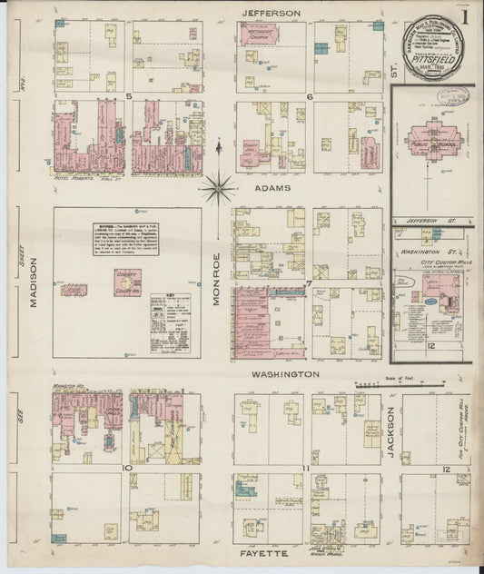 Sanborn Fire Insurance Map from Pittsfield, Pike County, Illinois (1885), Sheet #0001 - Complete Map Set gallery image, historic Sanborn map, vintage wall art, Illinois Illinois