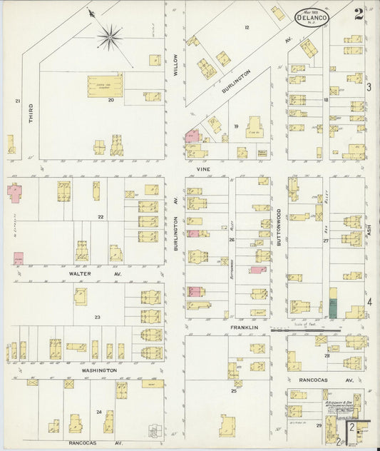 Sanborn Fire Insurance Map from Delanco, Burlington County, New Jersey (1909), Sheet #0002 - Historic Sanborn Fire Insurance Map Print, vintage old map wall art, antique decor, genealogy gift, New Jersey New Jersey map