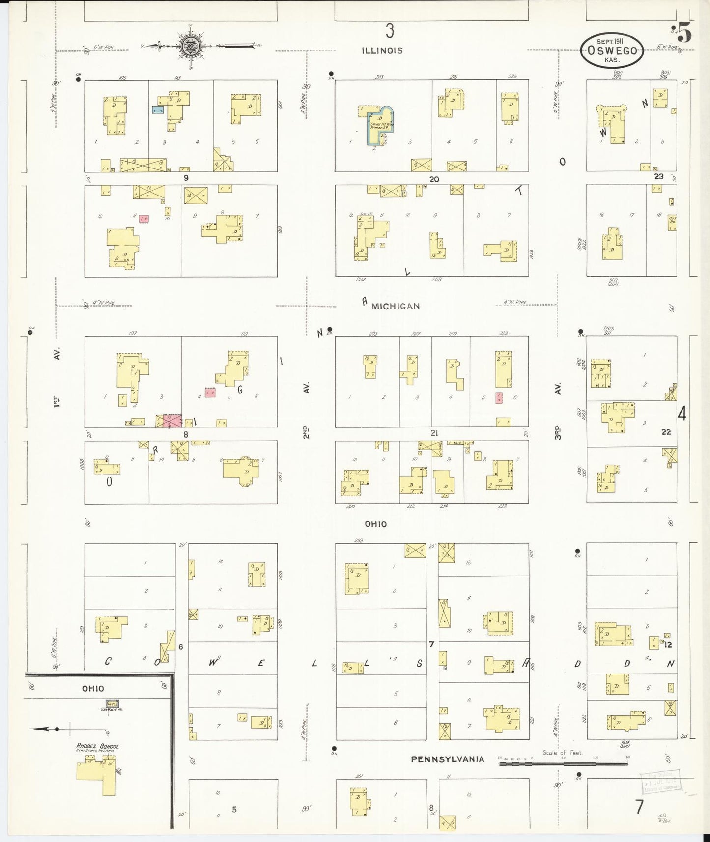 Sanborn Fire Insurance Map from Oswego, Labette County, Kansas (1911), Sheet #0005 - Complete Map Set gallery image, historic Sanborn map, vintage wall art, Kansas Kansas