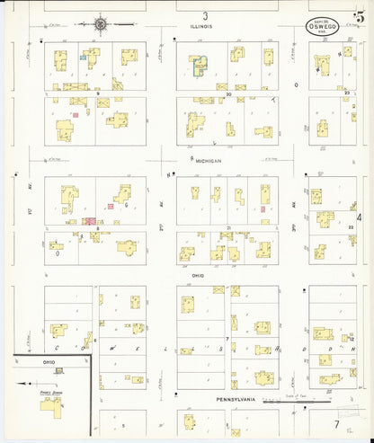 Sanborn Fire Insurance Map from Oswego, Labette County, Kansas (1911), Sheet #0005 - Complete Map Set gallery image, historic Sanborn map, vintage wall art, Kansas Kansas