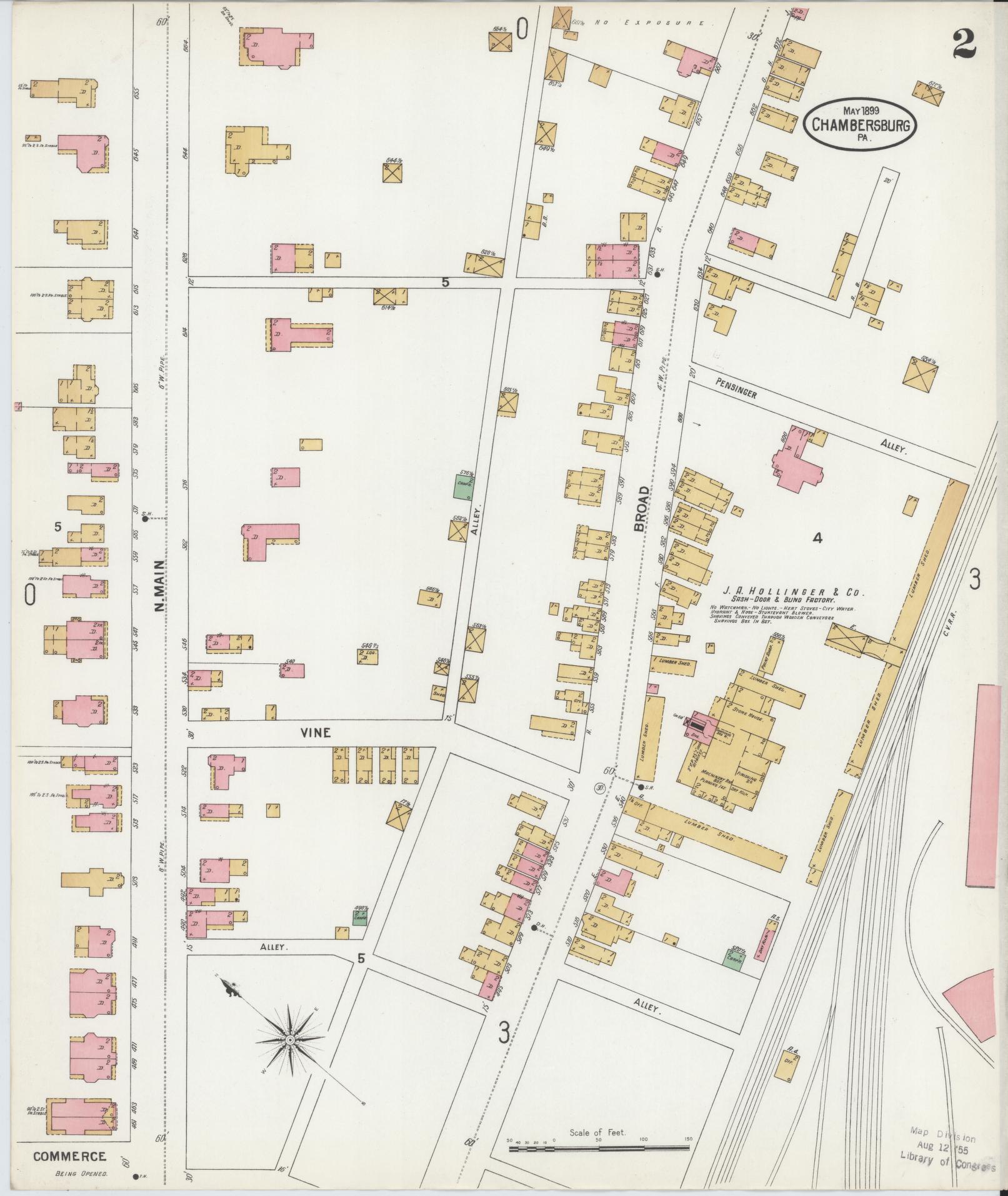 Sanborn Fire Insurance Map from Chambersburg, Franklin County, Pennsylvania (1899), Sheet #0002 - Historic Sanborn Fire Insurance Map Print, vintage old map wall art, antique decor, genealogy gift, Pennsylvania Pennsylvania map