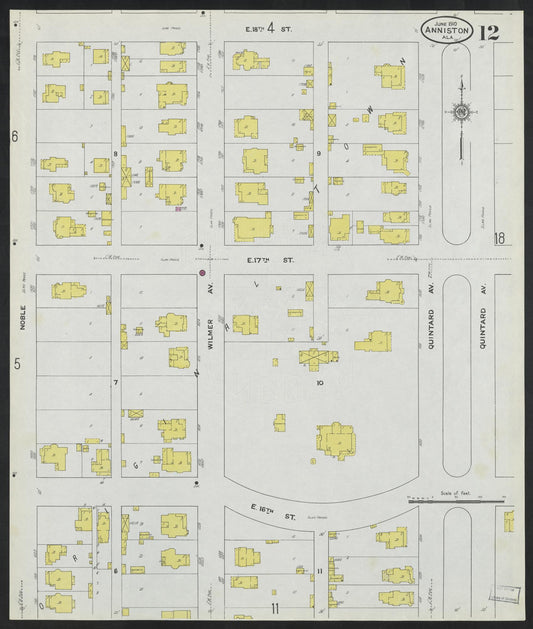 Sanborn Fire Insurance Map from Anniston, Calhoun County, Alabama (1910), Sheet #0012 - Historic Sanborn Fire Insurance Map Print, vintage old map wall art, antique decor, genealogy gift, Alabama Alabama map