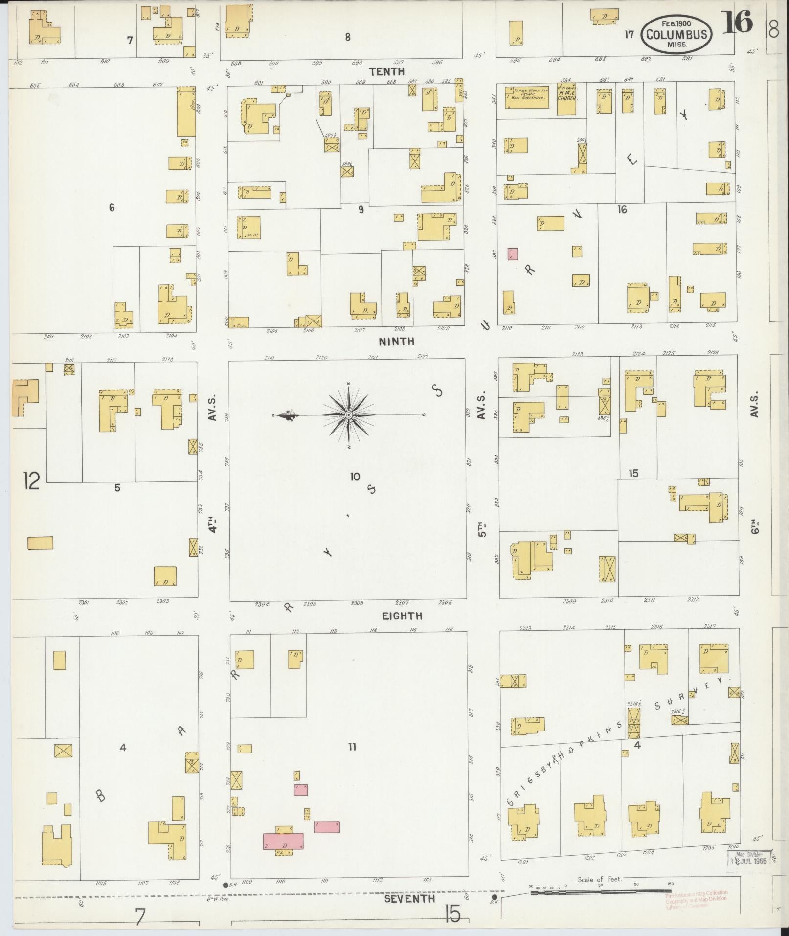 Sanborn Fire Insurance Map from Columbus, Lowndes County, Mississippi (1900), Sheet #0016 - Complete Map Set gallery image, historic Sanborn map, vintage wall art, Mississippi Mississippi