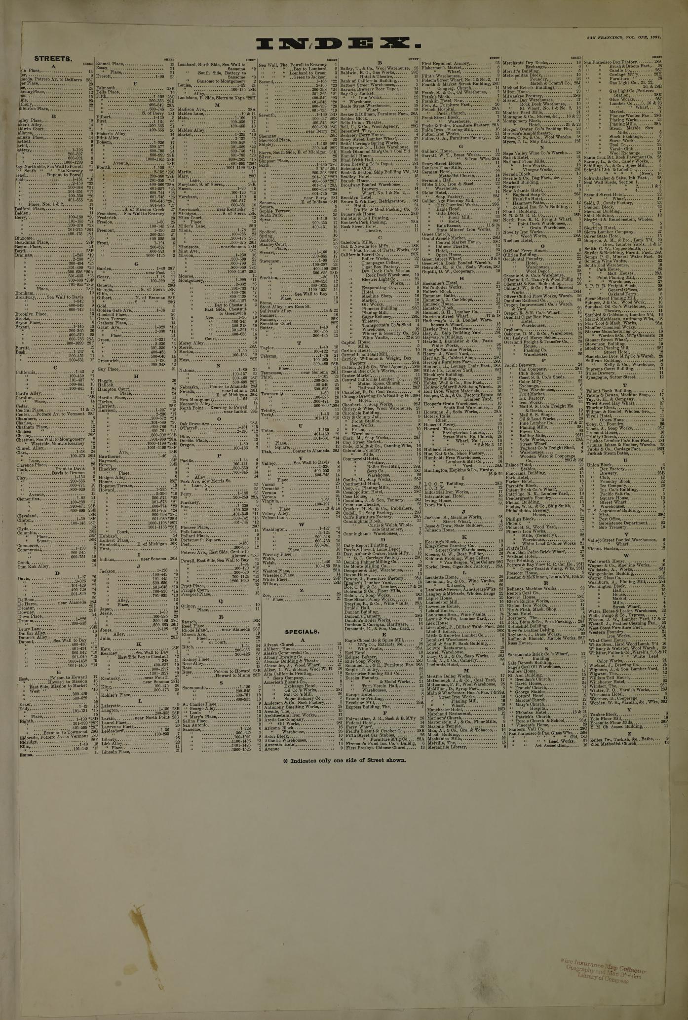 Sanborn Fire Insurance Map from San Francisco, San Francisco County, California (1887), Sheet #0001 - Complete Map Set gallery image, historic Sanborn map, vintage wall art, California California