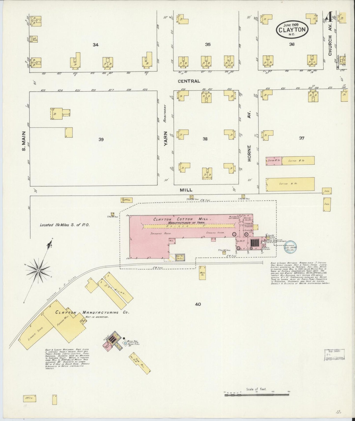 Sanborn Fire Insurance Map from Clayton, Johnston County, North Carolina (1909), Sheet #0004 - Complete Map Set gallery image, historic Sanborn map, vintage wall art, North Carolina North Carolina