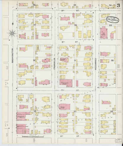 Sanborn Fire Insurance Map from Columbus, Bartholomew County, Indiana (1892), Sheet #0003 - Complete Map Set gallery image, historic Sanborn map, vintage wall art, Indiana Indiana
