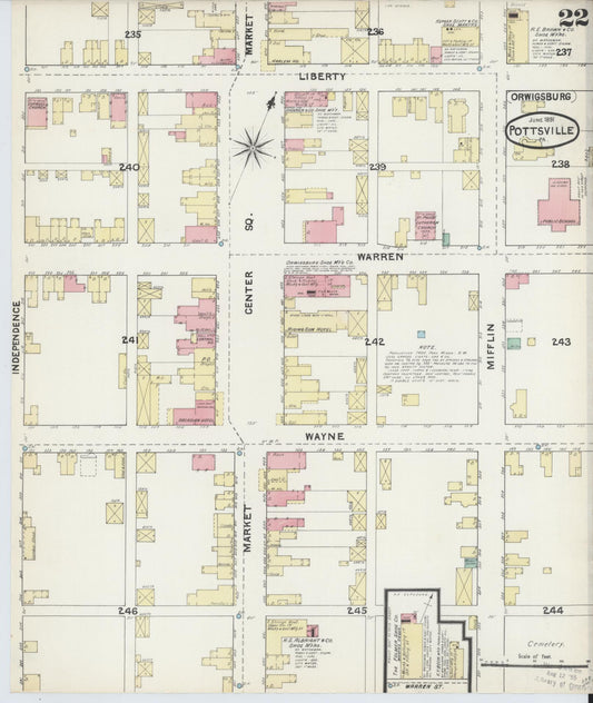 Sanborn Fire Insurance Map from Pottsville, Schuylkill County, Pennsylvania (1891), Sheet #0022 - Historic Sanborn Fire Insurance Map Print, vintage old map wall art, antique decor, genealogy gift, Pennsylvania Pennsylvania map