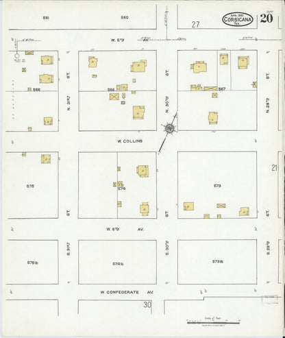 Sanborn Fire Insurance Map from Corsicana, Navarro County, Texas (1921), Sheet #0020 - Historic Sanborn Fire Insurance Map Print, vintage old map wall art, antique decor, genealogy gift, Texas Texas map