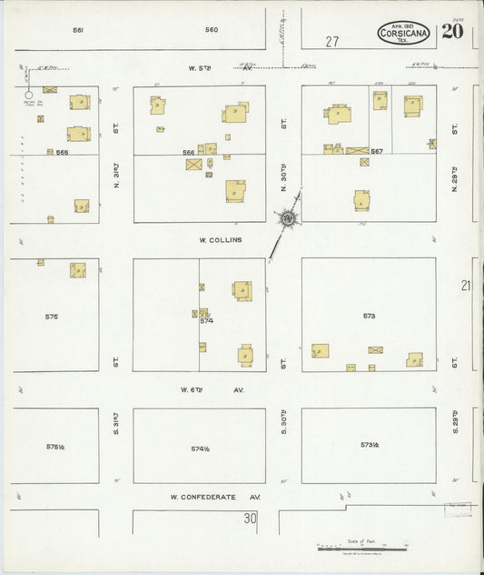 Sanborn Fire Insurance Map from Corsicana, Navarro County, Texas (1921), Sheet #0020 - Historic Sanborn Fire Insurance Map Print, vintage old map wall art, antique decor, genealogy gift, Texas Texas map