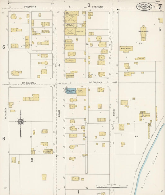 Sanborn Fire Insurance Map from Monroe, Snohomish County, Washington (1913), Sheet #0007 - Historic Sanborn Fire Insurance Map Print, vintage old map wall art, antique decor, genealogy gift, Washington Washington map