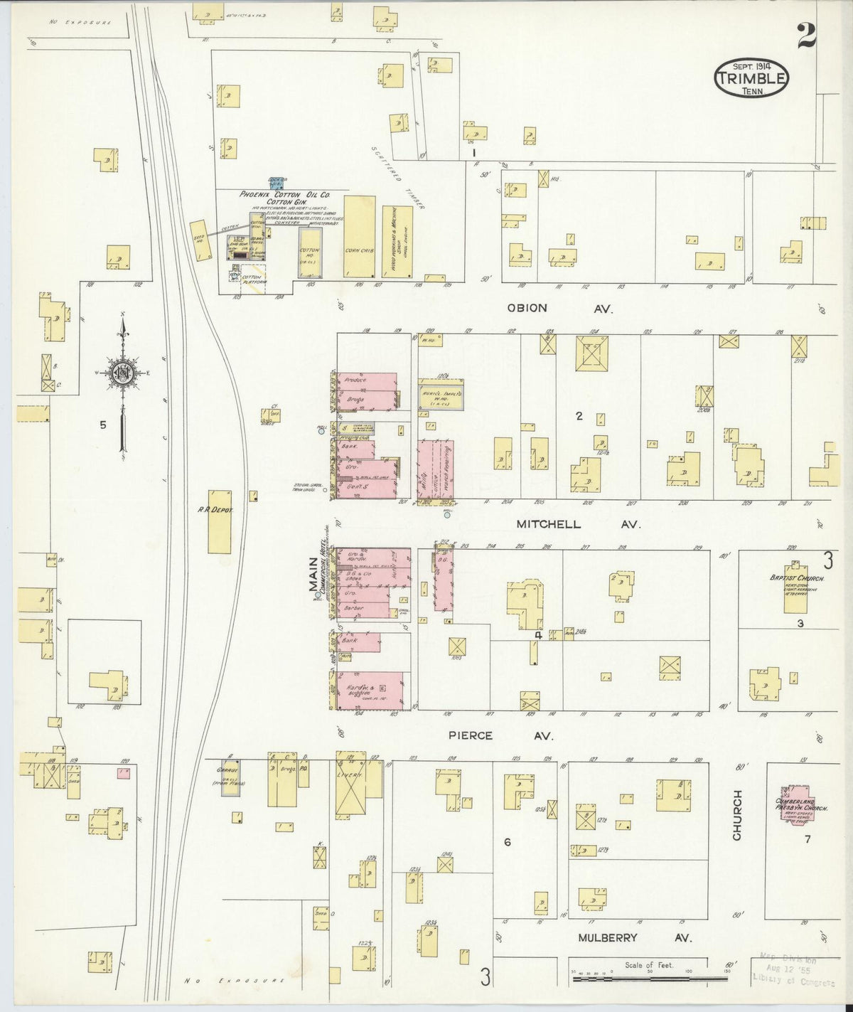 Sanborn Fire Insurance Map from Trimble, Dyer County, Tennessee (1914), Sheet #0002 - Complete Map Set gallery image, historic Sanborn map, vintage wall art, Tennessee Tennessee