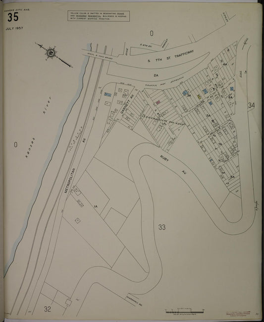 Sanborn Fire Insurance Map from Kansas City, Wyandotte County, Kansas (1957), Sheet #0035 - Historic Sanborn Fire Insurance Map Print, vintage old map wall art, antique decor, genealogy gift, Kansas Kansas map