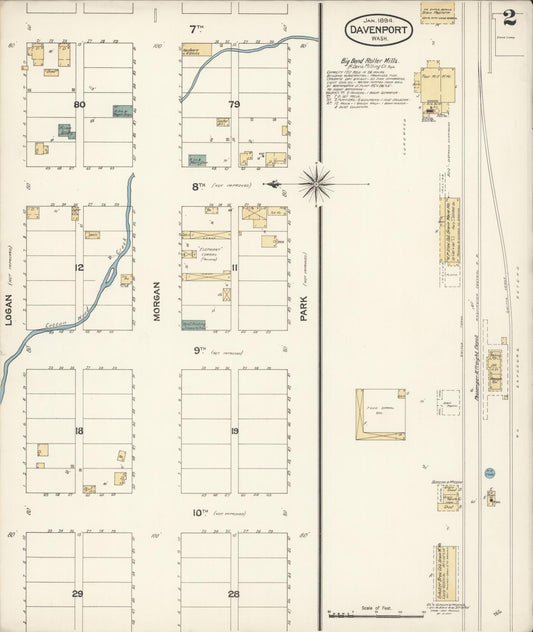 Sanborn Fire Insurance Map from Davenport, Lincoln County, Washington (1894), Sheet #0002 - Historic Sanborn Fire Insurance Map Print, vintage old map wall art, antique decor, genealogy gift, Washington Washington map