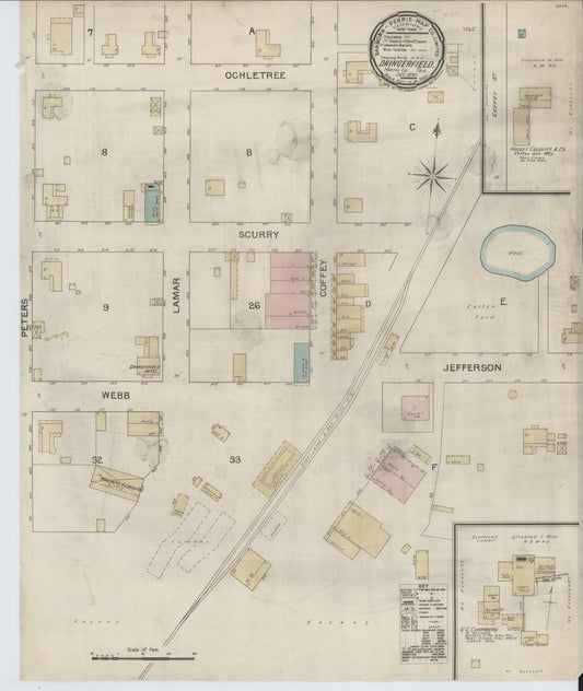 Sanborn Fire Insurance Map from Daingerfield, Morris County, Texas (1892), Sheet #0001 - Historic Sanborn Fire Insurance Map Print, vintage old map wall art, antique decor, genealogy gift, Texas Texas map