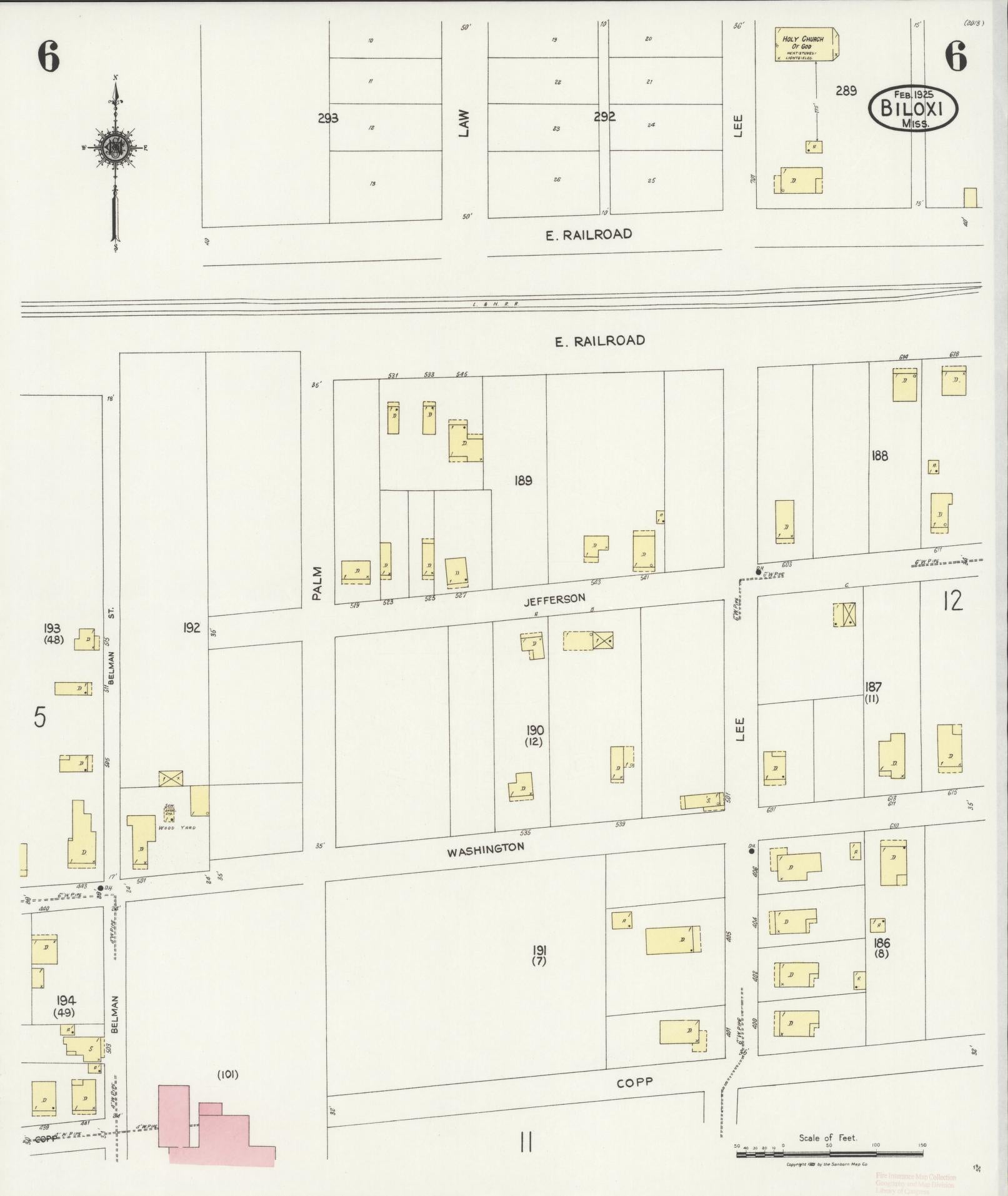 Sanborn Fire Insurance Map from Biloxi, Harrison County, Mississippi (1925), Sheet #0006 - Historic Sanborn Fire Insurance Map Print, vintage old map wall art, antique decor, genealogy gift, Mississippi Mississippi map