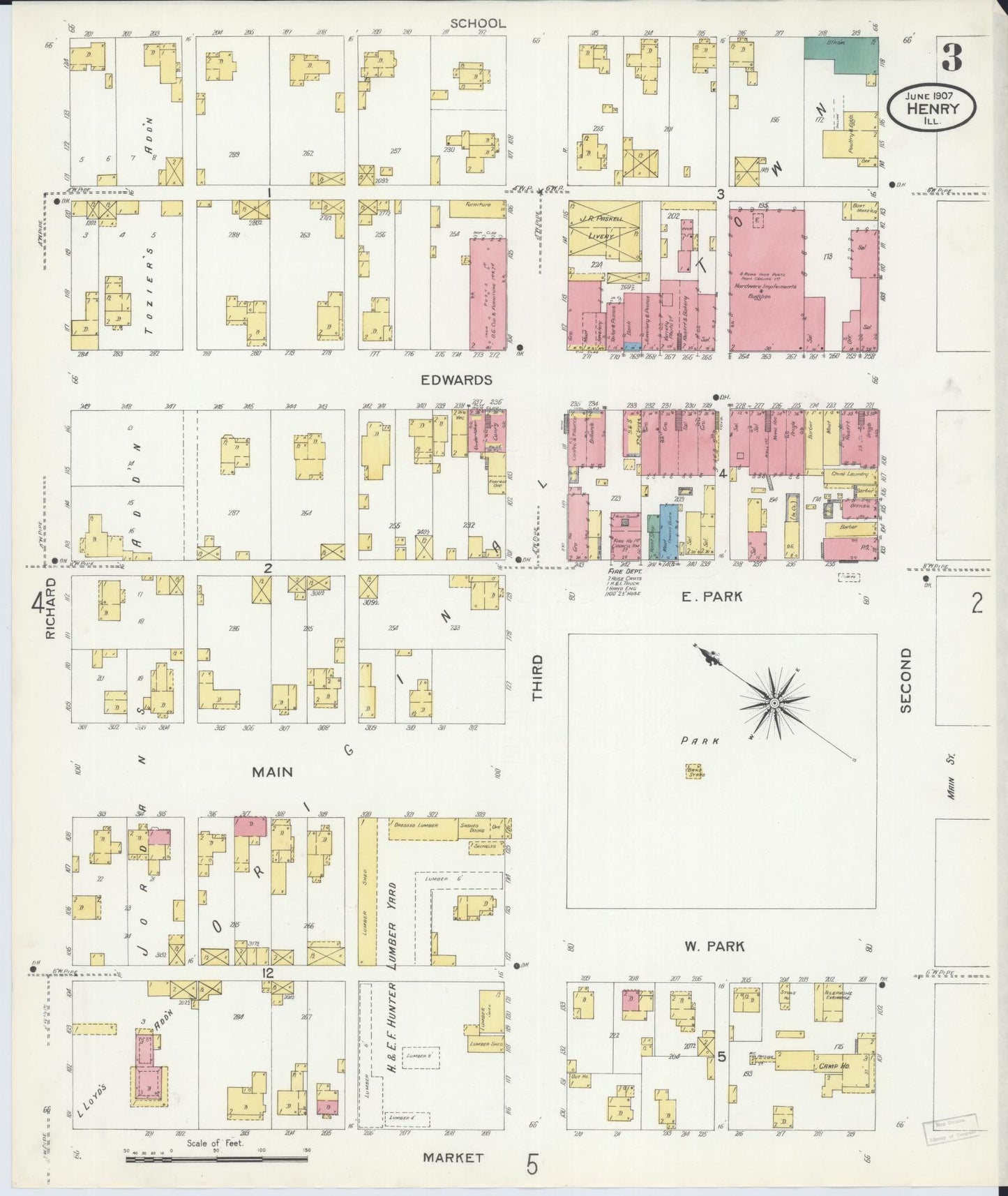 Sanborn Fire Insurance Map from Henry, Marshall County, Illinois (1907), Sheet #0003 - Historic Sanborn Fire Insurance Map Print, vintage old map wall art, antique decor, genealogy gift, Illinois Illinois map