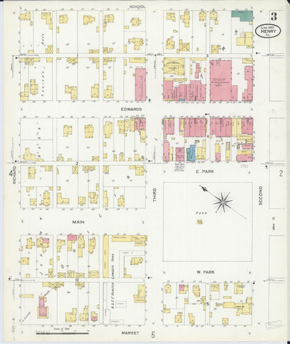 Sanborn Fire Insurance Map from Henry, Marshall County, Illinois (1907), Sheet #0003 - Historic Sanborn Fire Insurance Map Print, vintage old map wall art, antique decor, genealogy gift, Illinois Illinois map