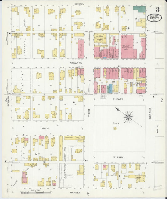 Sanborn Fire Insurance Map from Henry, Marshall County, Illinois (1907), Sheet #0003 - Historic Sanborn Fire Insurance Map Print, vintage old map wall art, antique decor, genealogy gift, Illinois Illinois map