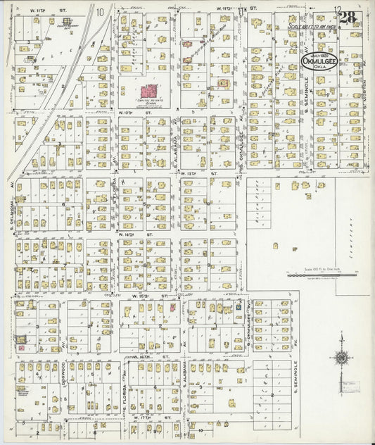 Sanborn Fire Insurance Map from Okmulgee, Okmulgee County, Oklahoma (1920), Sheet #0028 - Historic Sanborn Fire Insurance Map Print, vintage old map wall art, antique decor, genealogy gift, Oklahoma Oklahoma map