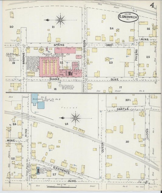 Sanborn Fire Insurance Map from East Greenwich, Kent County, Rhode Island (1891), Sheet #0004 - Historic Sanborn Fire Insurance Map Print, vintage old map wall art, antique decor, genealogy gift, Rhode Island Rhode Island map