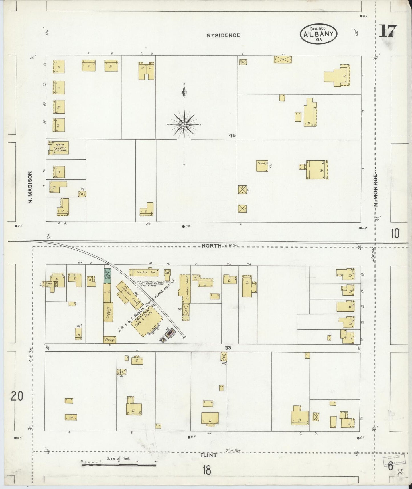 Sanborn Fire Insurance Map from Albany, Dougherty County, Georgia (1905), Sheet #0017 - Complete Map Set gallery image, historic Sanborn map, vintage wall art, Georgia Georgia