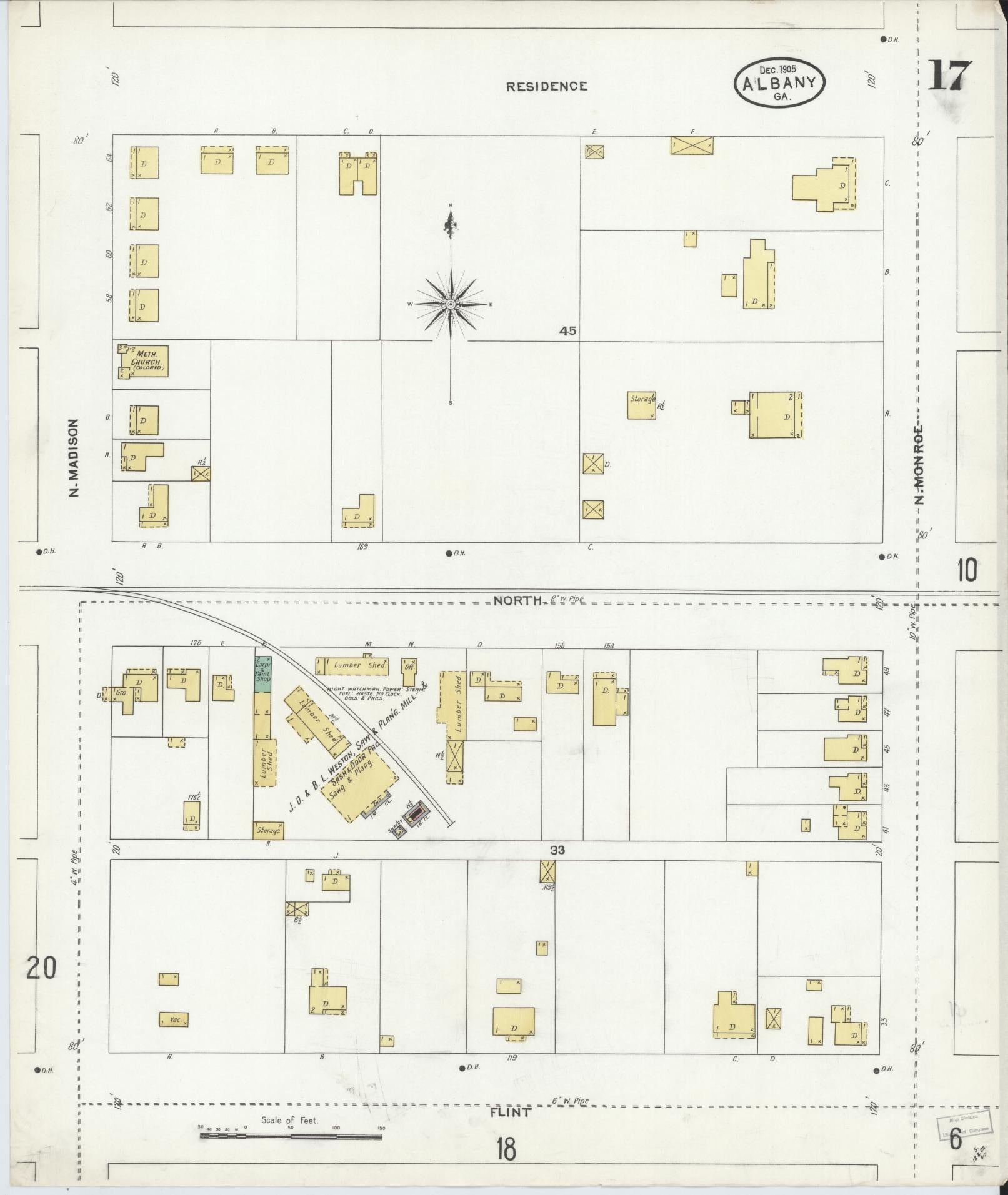 Sanborn Fire Insurance Map from Albany, Dougherty County, Georgia (1905), Sheet #0017 - Complete Map Set gallery image, historic Sanborn map, vintage wall art, Georgia Georgia