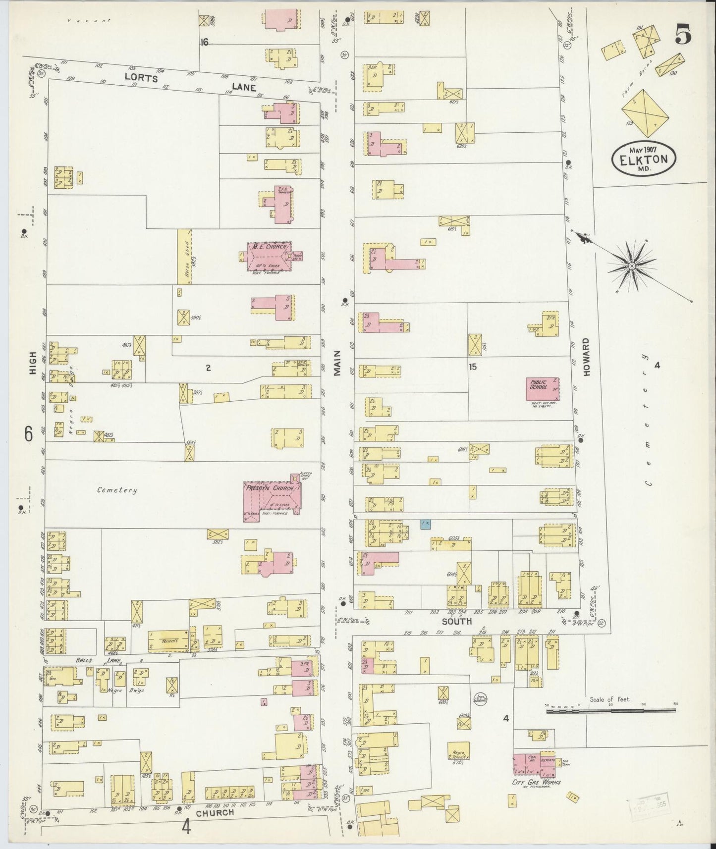 Sanborn Fire Insurance Map from Elkton, Cecil County, Maryland (1907), Sheet #0005 - Complete Map Set gallery image, historic Sanborn map, vintage wall art, Maryland Maryland