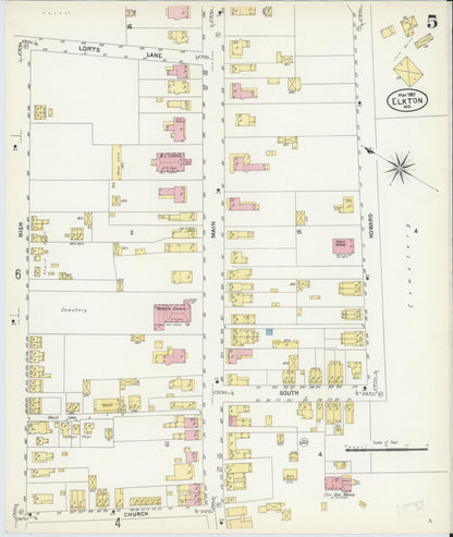 Sanborn Fire Insurance Map from Elkton, Cecil County, Maryland (1907), Sheet #0005 - Complete Map Set gallery image, historic Sanborn map, vintage wall art, Maryland Maryland
