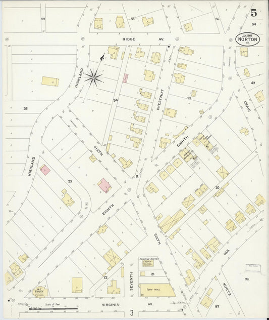 Sanborn Fire Insurance Map from Norton, Independent Cities, Virginia (1908), Sheet #0005 - Historic Sanborn Fire Insurance Map Print, vintage old map wall art, antique decor, genealogy gift, Virginia Virginia map