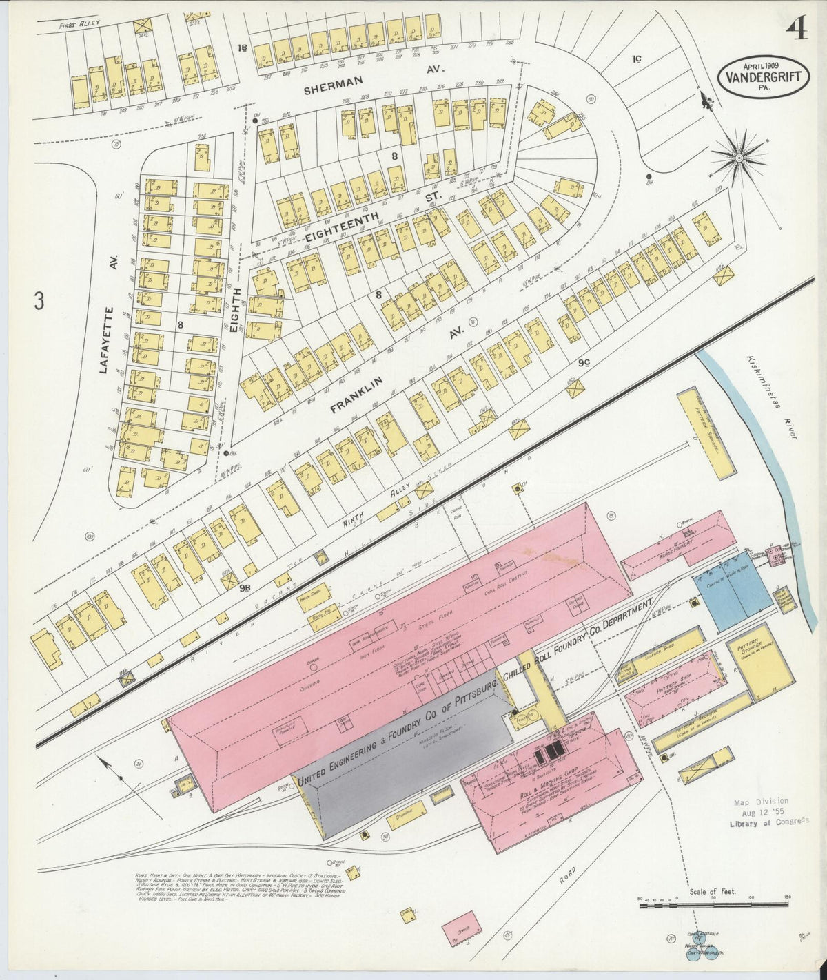 Sanborn Fire Insurance Map from Vandergrift, Westmoreland County, Pennsylvania (1909), Sheet #0004 - Historic Sanborn Fire Insurance Map Print, vintage old map wall art, antique decor, genealogy gift, Pennsylvania Pennsylvania map